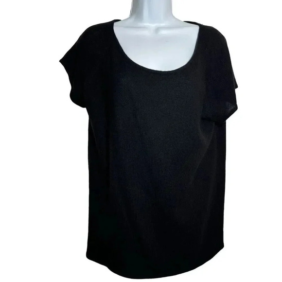 CALVIN KLEIN COLLECTION 100% Cashmere Black short sleeve Sweater Size large vtg - Picture 1 of 6
